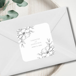 Sticker Carré Mariage Dessin Au Trait Floral Noir Et Blanc Moder