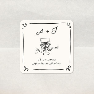 Sticker Carré Mariage Dessiné à la Main de Fantaisie