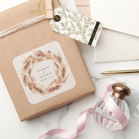 Sticker Carré Mariage d'herbe bohème naturel moderne (Cadeaux)