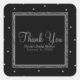 Sticker Carré Mariage d'hiver Glam Argent & Points Blancs Soirée