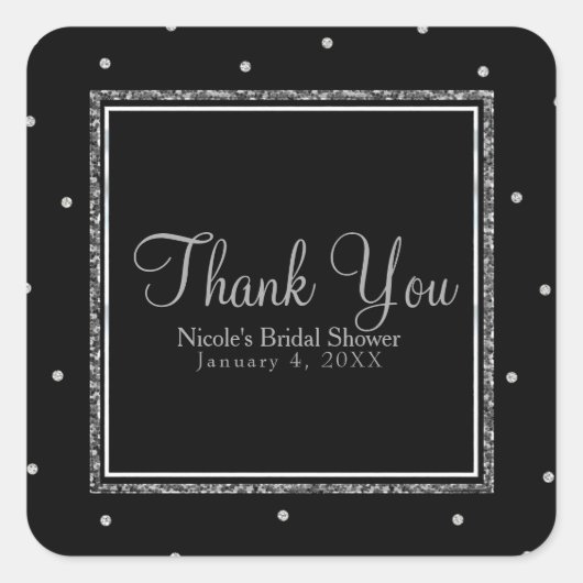 Sticker Carré Mariage d'hiver Glam Silver & White Dots Party (Devant)