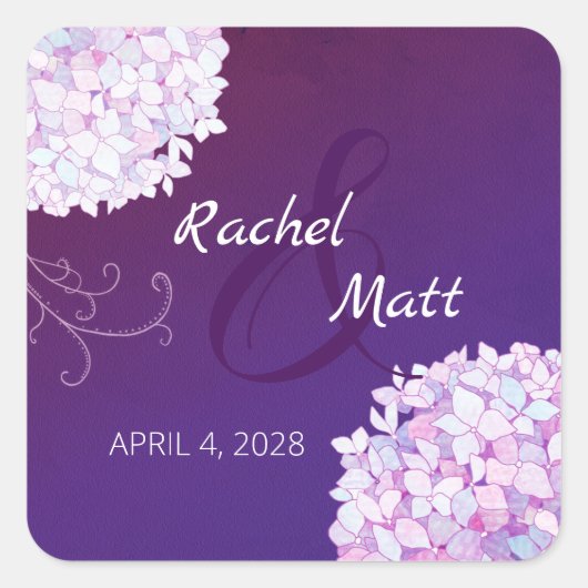 Sticker Carré Mariage d'Hydrangea violet Enregistrer la date (Devant)