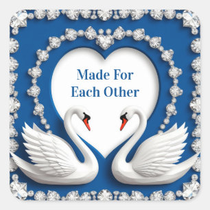 Sticker Carré Mariage Diamant Cœur de Cygne Romantique