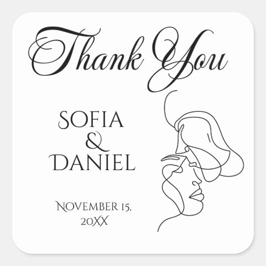 Sticker Carré Mariage d'illustration minimaliste en ligne d'art  (Devant)