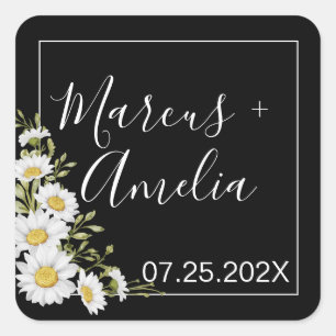 Sticker Carré Mariage Dramatique de marguerites noir et blanc