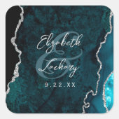 Sticker Carré Mariage écriture Agate Bleu sarcelle Argent (Devant)
