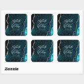 Sticker Carré Mariage écriture Agate Bleu sarcelle Argent (Feuille)