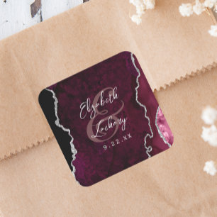 Sticker Carré Mariage écriture Bourgogne Agate argentée