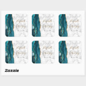 Sticker Carré Mariage écriture dorée bleu sarcelle Marbre Agate (Feuille)