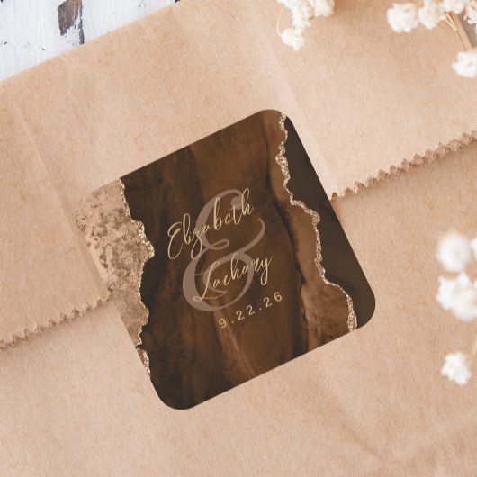 Sticker Carré Mariage écriture Mocha Brun Agate