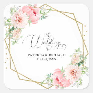 Sticker Carré Mariage Élégant à Motif Géométrique et Floral avec