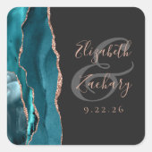 Sticker Carré Mariage élégant Agate Géode Script sarcelle Or Ros (Devant)