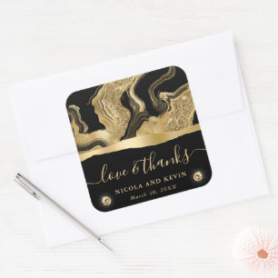 Sticker Carré Mariage élégant avec feuille d'aluminium noire et