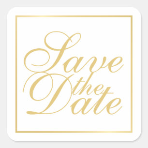 Sticker Carré Mariage élégant blanc et or Enregistrer la date