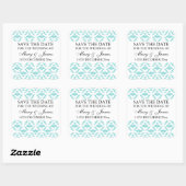 Sticker Carré Mariage Élégant Enregistrer La Date Bleu Damas (Feuille)