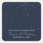 Sticker Carré Mariage Elegant Marine & Silver Falling Stars (Devant)