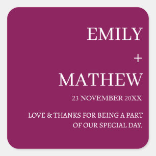 STICKER CARRÉ MARIAGE ÉLÉGANT MODERNE PERSONNALISÉ CLASSIQUE STY
