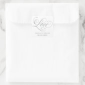 Sticker Carré Mariage élégant monogramme script amour argent (Sac)