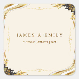Sticker Carré Mariage Élégant Noir & Or
