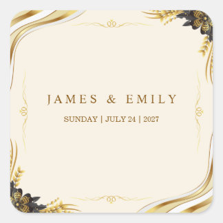Sticker Carré Mariage Élégant Noir & Or
