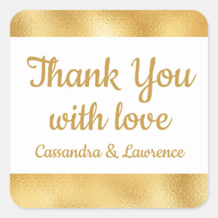 Sticker Carré Mariage Élégant Or & Blanc Merci Glamour