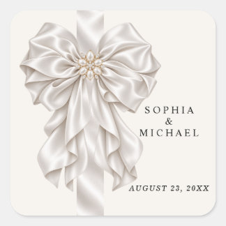 Sticker Carré Mariage élégant Ruban Satin Perle