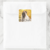 Sticker Carré Mariage Élégant Script Love et Merci Photo Blk (Sac)