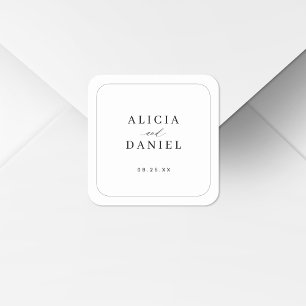Sticker Carré Mariage élégant simple typographie noir et blanc