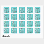 Sticker Carré Mariage élégant Turquoise Bleu Beige Rose Fleurs (Feuille)