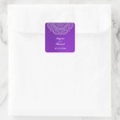 Sticker Carré Mariage Elégant violet blanc indien Paisley (Sac)