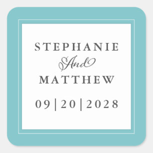 Sticker Carré Mariage Élégante Calligraphie Moderne Chic Aqua Bl