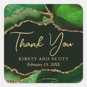 Sticker Carré Mariage en Agate Fausse Brillante Verte et Or