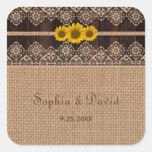 Sticker Carré Mariage en bois de dentelle rustique