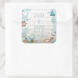 Sticker Carré Mariage en mer estivale mignon et nautique