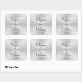 Sticker Carré Mariage en métal brossé moderne (Feuille)