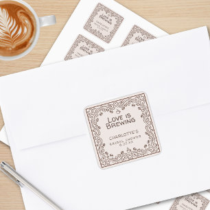 Sticker Carré Mariage Fantaisiste Brun L'Amour Est En Train De S
