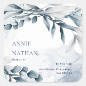 Sticker Carré Mariage Feuille Dusty Blue Eucalyptus Merci (Devant)
