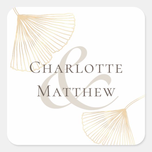 Sticker Carré Mariage Feuille Faling Gold Ginkgo (Devant)