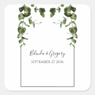 Sticker Carré Mariage Feuille rustique Eucalyptus