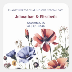Sticker Carré Mariage Fleur sauvage aquarelle
