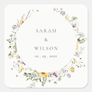Sticker Carré Mariage Fleur sauvage circulaire Lilac jaune