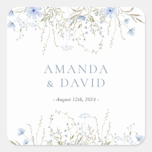 Sticker Carré Mariage Fleur sauvage périphérique bleu (Devant)