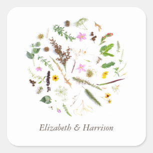 Sticker Carré Mariage Fleur Sauvage Simple Élégant Botanique Fav