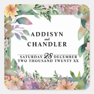 Sticker Carré Mariage Fleur sauvage Whimsical Pastel Watercolor