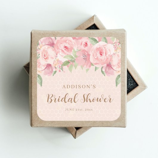 Sticker Carré Mariage Fleuris Aquarelle Rose Gold