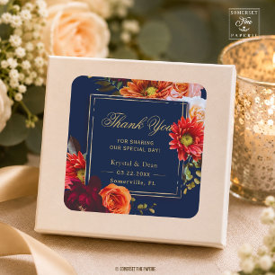 Sticker Carré Mariage Fleuris Bordeaux Orange Marine Sombre