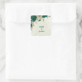 Sticker Carré mariage fleurs beige vert émeraude (Sac)