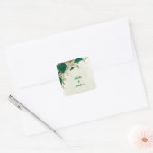 Sticker Carré mariage fleurs beige vert émeraude (Enveloppe)