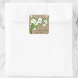 Sticker Carré Mariage Fleurs de Marguerite de Gerber Vintage