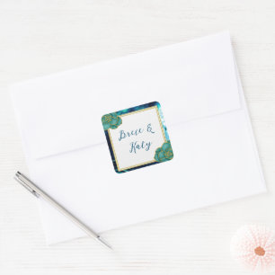 Sticker Carré Mariage Floral Agate Bleu Sarcelle